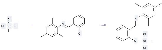 Phenol, 2-[[(2,4,6-trimethylphenyl)imino]methyl]- can be used to produce [2-(dichloro-methyl-silanyloxy)-benzylidene]-(2,4,6-trimethyl-phenyl)-amine by heating